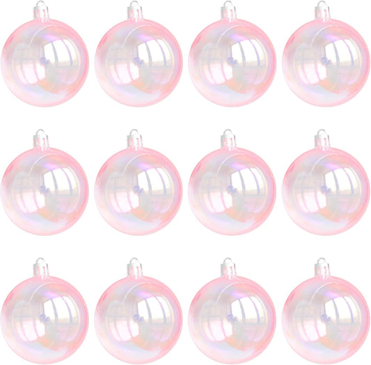 12 Pcs Christmas Iridescent Ornaments Balls Plastic Iridescent Ornaments Decorative Hanging Ornaments for Xmas Tree Wedding Valentine'S Day Party Decorations (Pink, 1.18 Inch)