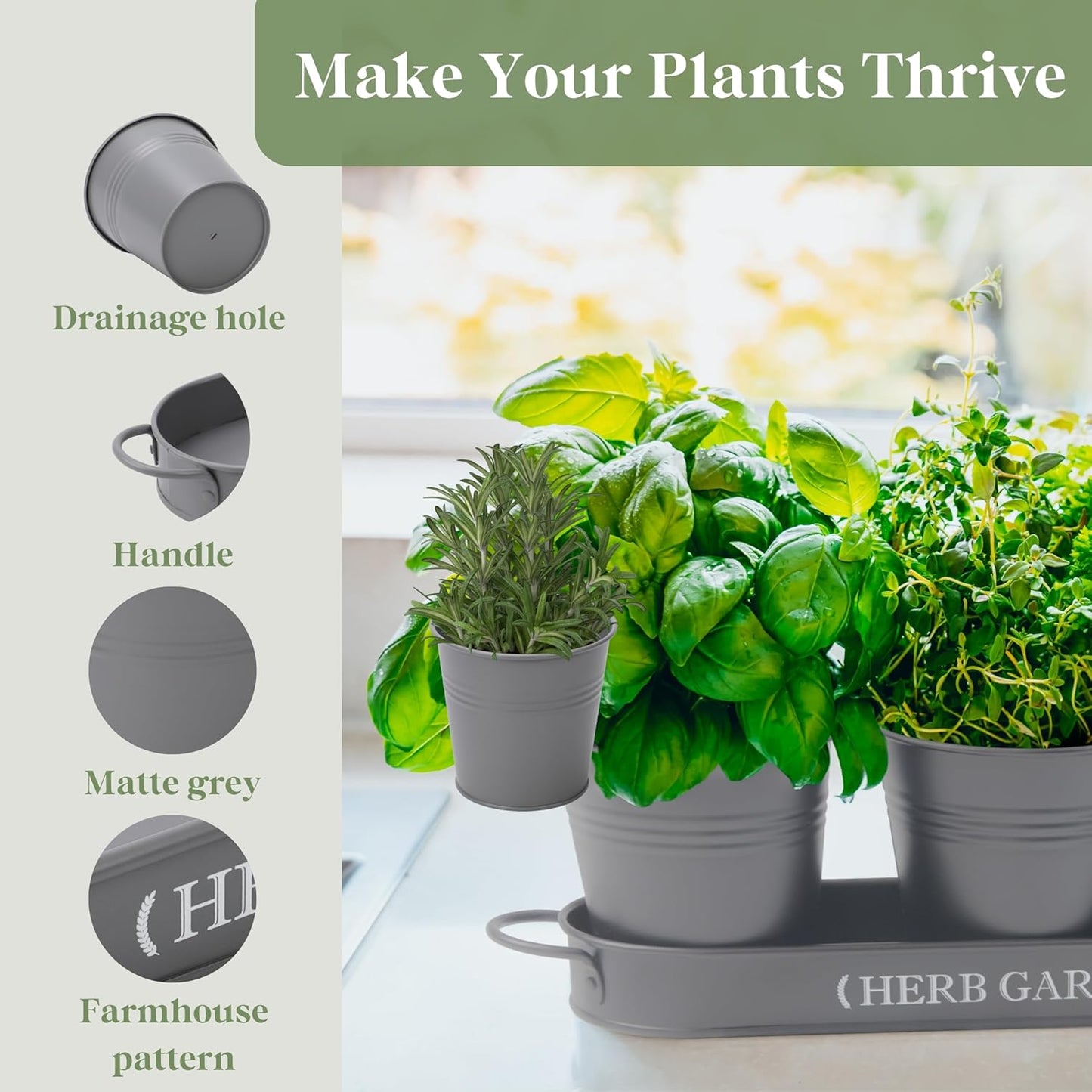 Indoor Herb Garden, Herb Garden Planter for Indoor/Outdoor, Farmhouse Plant Pots, Windowsill Herb Garden with Tray(Planter Only) Window Pots