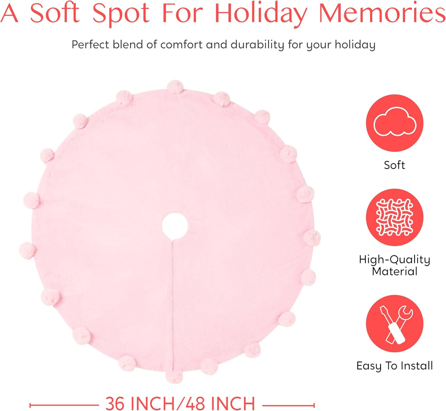 36 Inch Christmas Tree Skirt, Pink Christmas Tree Skirts for Christmas Tree Decorations, Plush Faux Fur Tree Skirt for Xmas Decor Indoor Party Decor