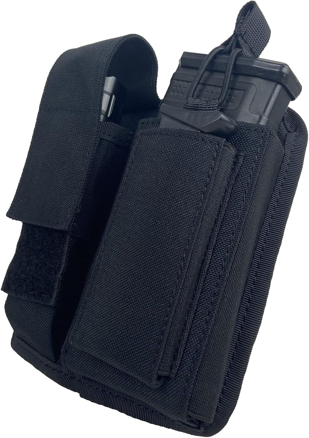 Molle Mag Pouch with Flashlight Holster Tactical Single Magazine Holder Carrier for Rifle and Pistol Accessories Black