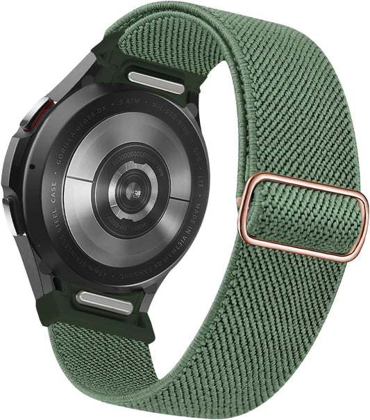 One Click No Gap Stretch Watch Band Compatible with Samsung Galaxy Watch 7/6/5/4 40M 44Mm/Galaxy Watch 6 Classic 43Mm 47Mm/Watch 5 Pro 45Mm/Watch 4 Classic 42Mm 46Mm, 20Mm Elastic Nylon Sport Loop Strap for Women & Men