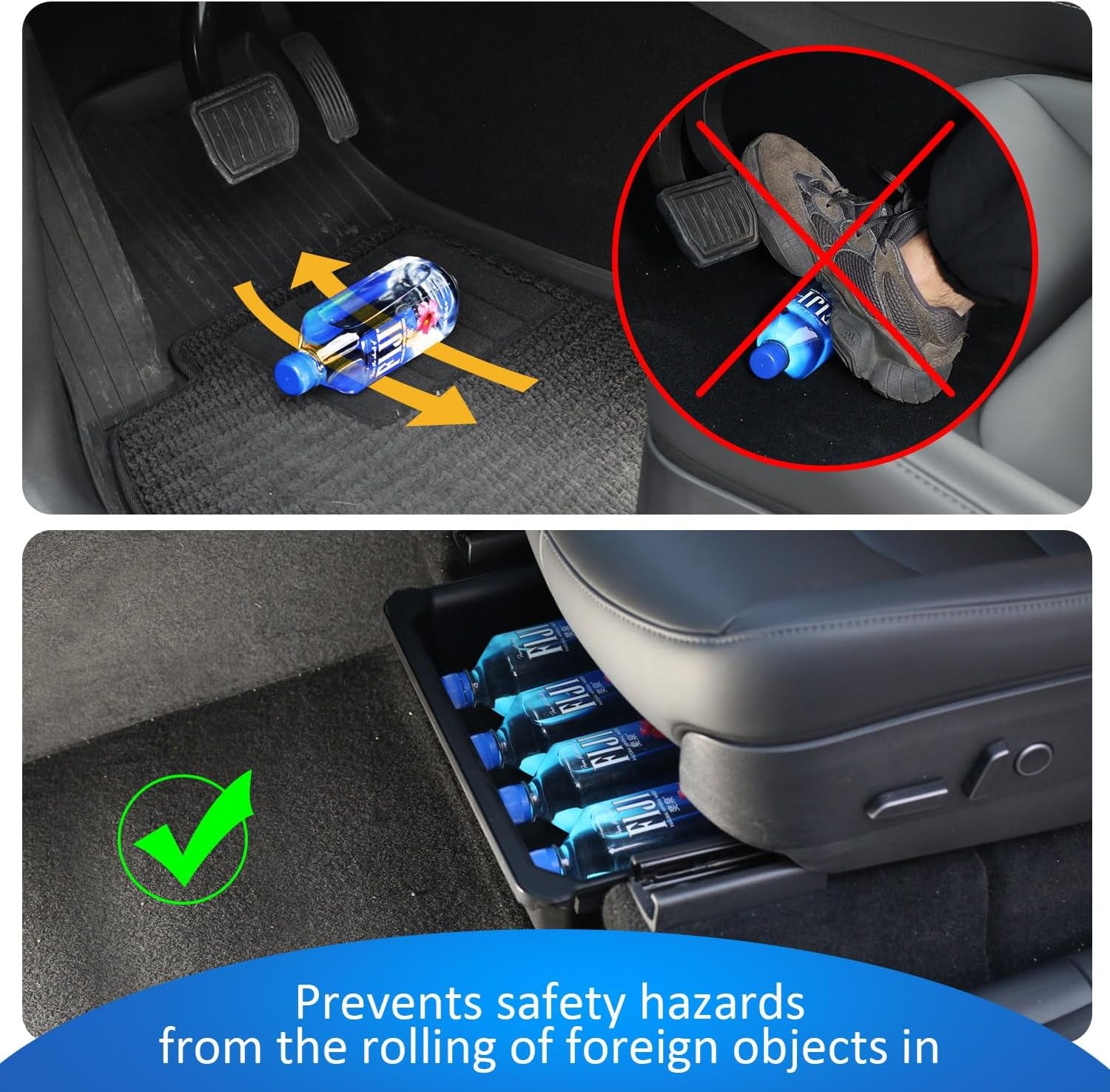 Under Seat Storage Box Organizer for Tesla Model Y (1 Pack), Upgraded ABS + TPE Double Layer Hidden Storage Box, Washable Underseat Storage Organizer Fit Tesla Model Y Accessories 2021-2024