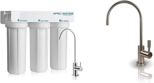 APEC 3 Stage Under-Sink Filter System, Designer Faucet for Reverse Osmosis Filtration Systems, Brushed Nickel