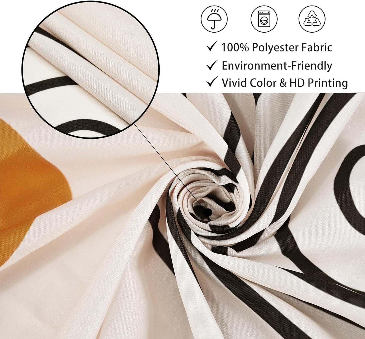 Boho Mid Century Shower Curtain, Minimalist Abstract Arch Simple Sun Modern Machine Washable Waterproof Fabric for Bathroom Decor Bathtub with 12 Hooks 72X72