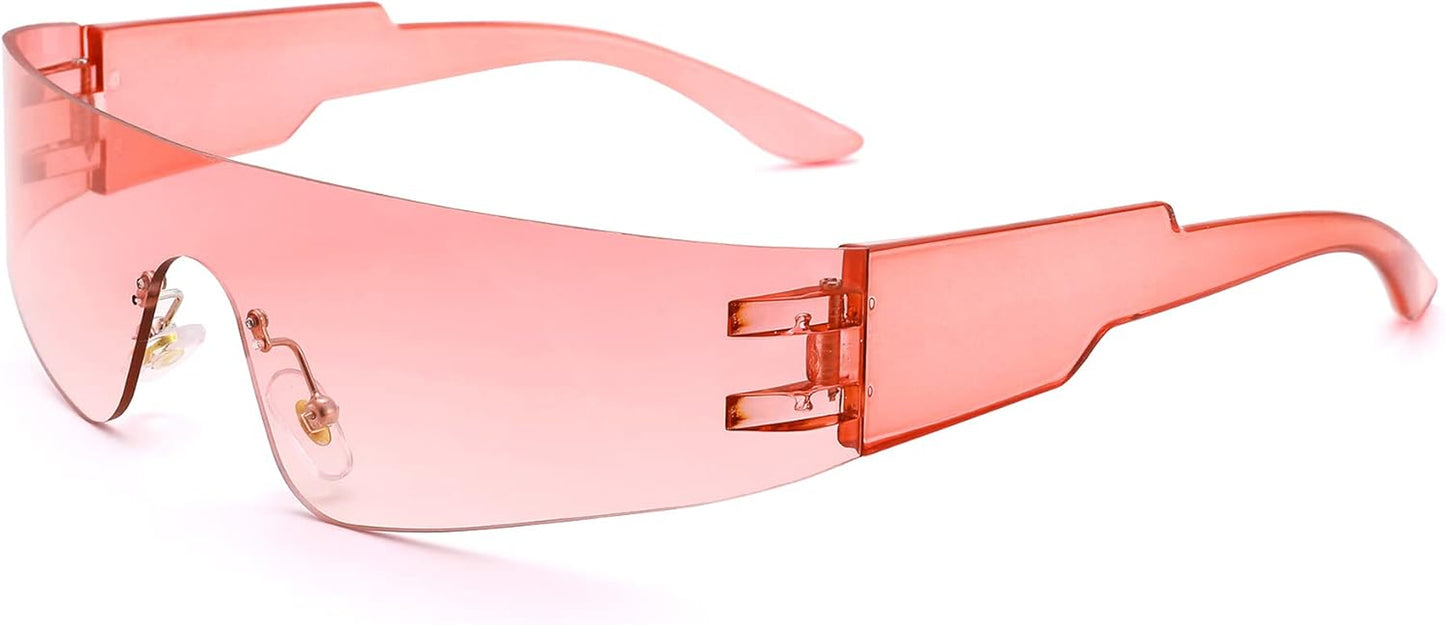 Wrap around Sunglasses for Women Men Trendy Rimless Futuristic Shades Y2K Shield Flat Top Fashion Eyeglasses