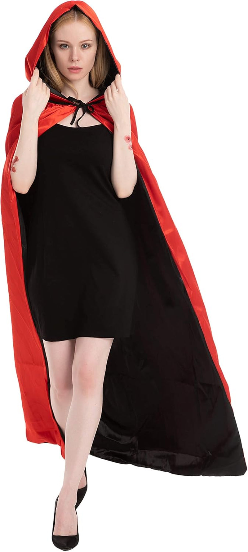 Adult Unisex Vampire Costume Accessories Halloween Vampire Cape for Transylvania Dracula Theme Party with Reversible Hooded Cape Cloak and Tattoo Scar