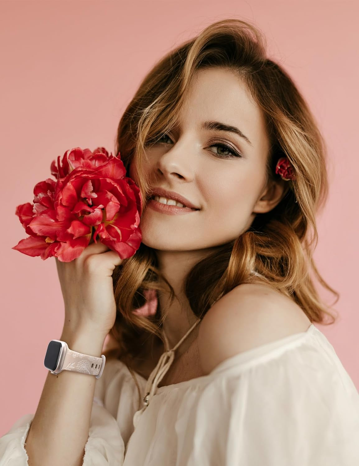 Floral Engraved Band Compatible with Apple Watch Bands 41Mm 40Mm 38Mm 49Mm 45Mm 44Mm 42Mm Women, Two-Tone Flower Soft Silicone Cute Sport Strap for Iwatch Series 9 8 7 6 5 4 3 2 1 SE Ultra 2