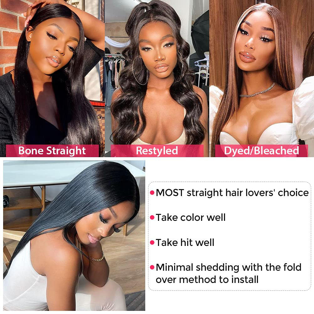 Straight Bundles with Closure Human Hair Bundles with Closure 4X4 Middle Part Lace Closure with Bundles Natural Black (24 26 26+20Inch Closure, Natural Black)…