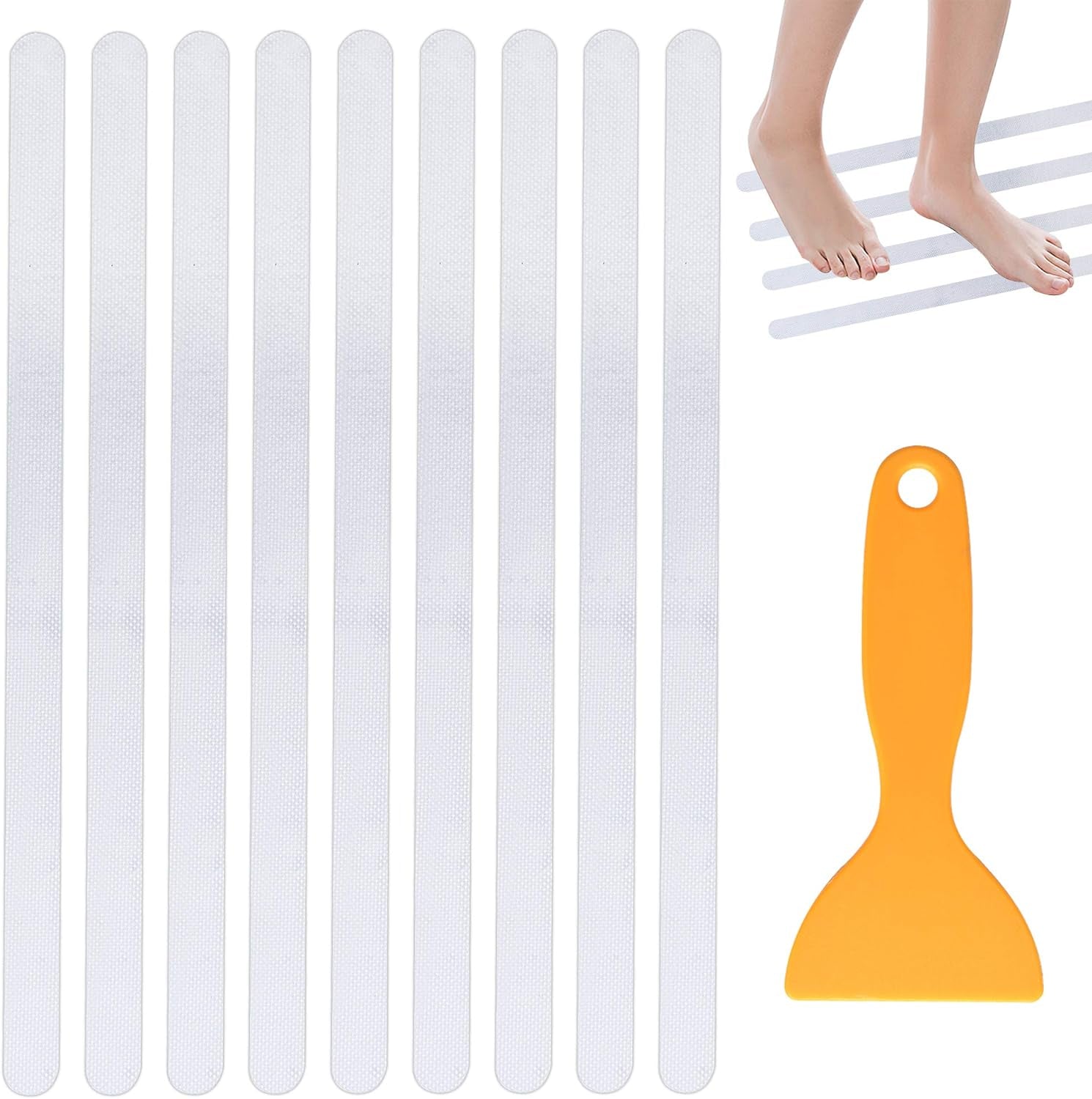 Bathtub Non Slip Stickers, 24 PCS anti Slip Adhesive Shower Treads with Scraper for Bath, Tub, Shower, Pool, Stairs, Ladders, Kitchen, 15’’
