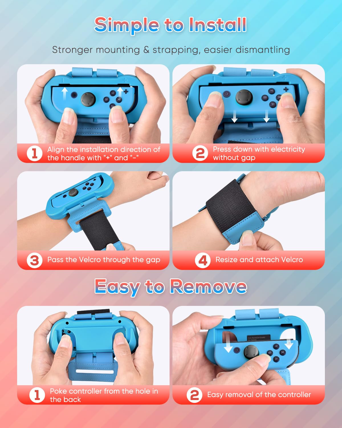 Wrist Strap Compatible with Just Dance 2025 2024 2023/For Zumba Burn It Up,Adjustable Wrist Bands for Nintendo Switch & OLED Model for Joy-Cons,Two Size for Adults & Children,2 Pack Red/Blue