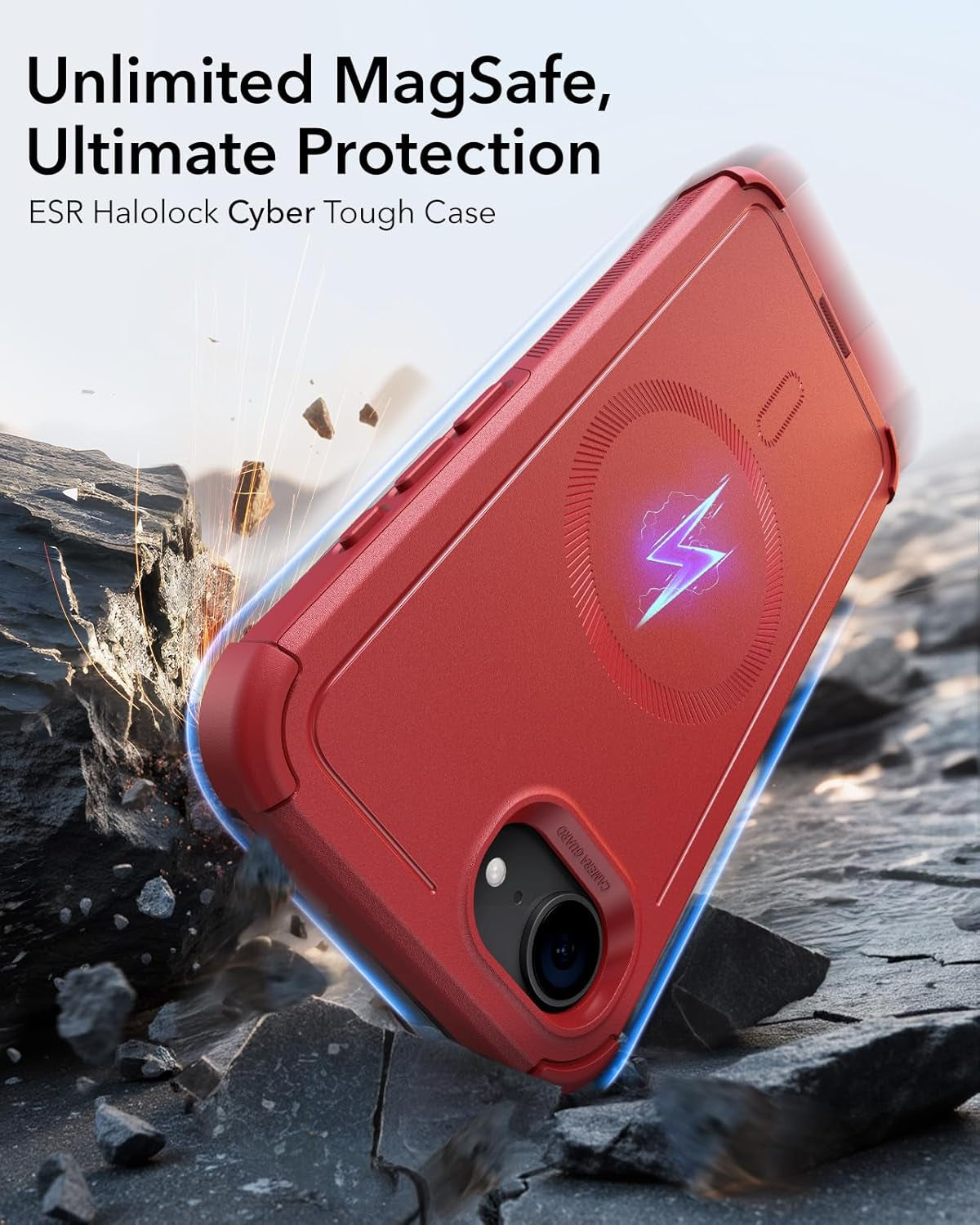 for Iphone 16E Case, 23 Ft Military-Grade Drop Protection, Heavy Duty Magnetic Phone Case, Compatible with Magsafe Accessories, Cyber Series, Red
