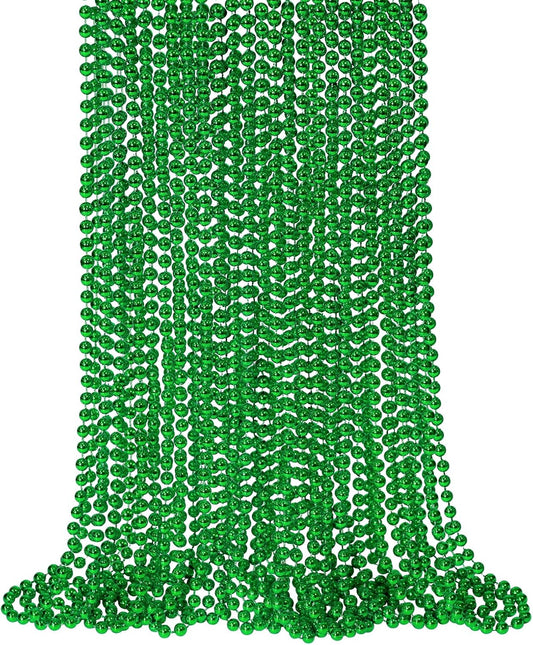 24 PCS St. Patrick'S Day Bead Necklaces, Green Mardi Gras Christmas Beads, 33'' 7 Mm Green Bead Necklaces Green Party Beads for St. Patricks Day, Mardi Gras, Christmas, Carnival Party Favors