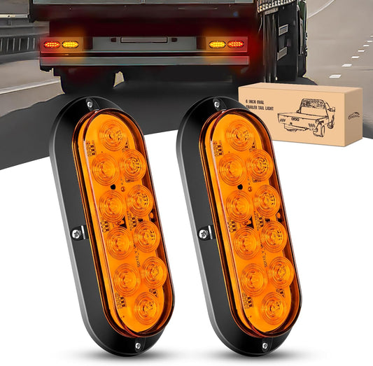 6 Inch Oval LED Tail Light 2 PCS Amber 10 LED Turn Signals Lights Surface Mount IP67 Waterproof for Trailer Truck RV Tractor Lorry Camper Van TRUCK DRIVER