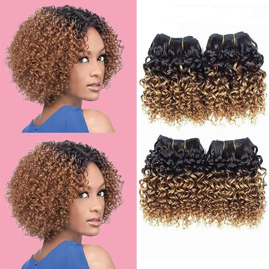 Kinky Curly Bundles Human Hair Bundles 8 Inches Curly Human Hair 4 Bundles 1B/30# Afro Weave Bundles Brazilian Virgin Human Hair 50 Gram/Bundle (8 8 8 8, 1B 30#) …