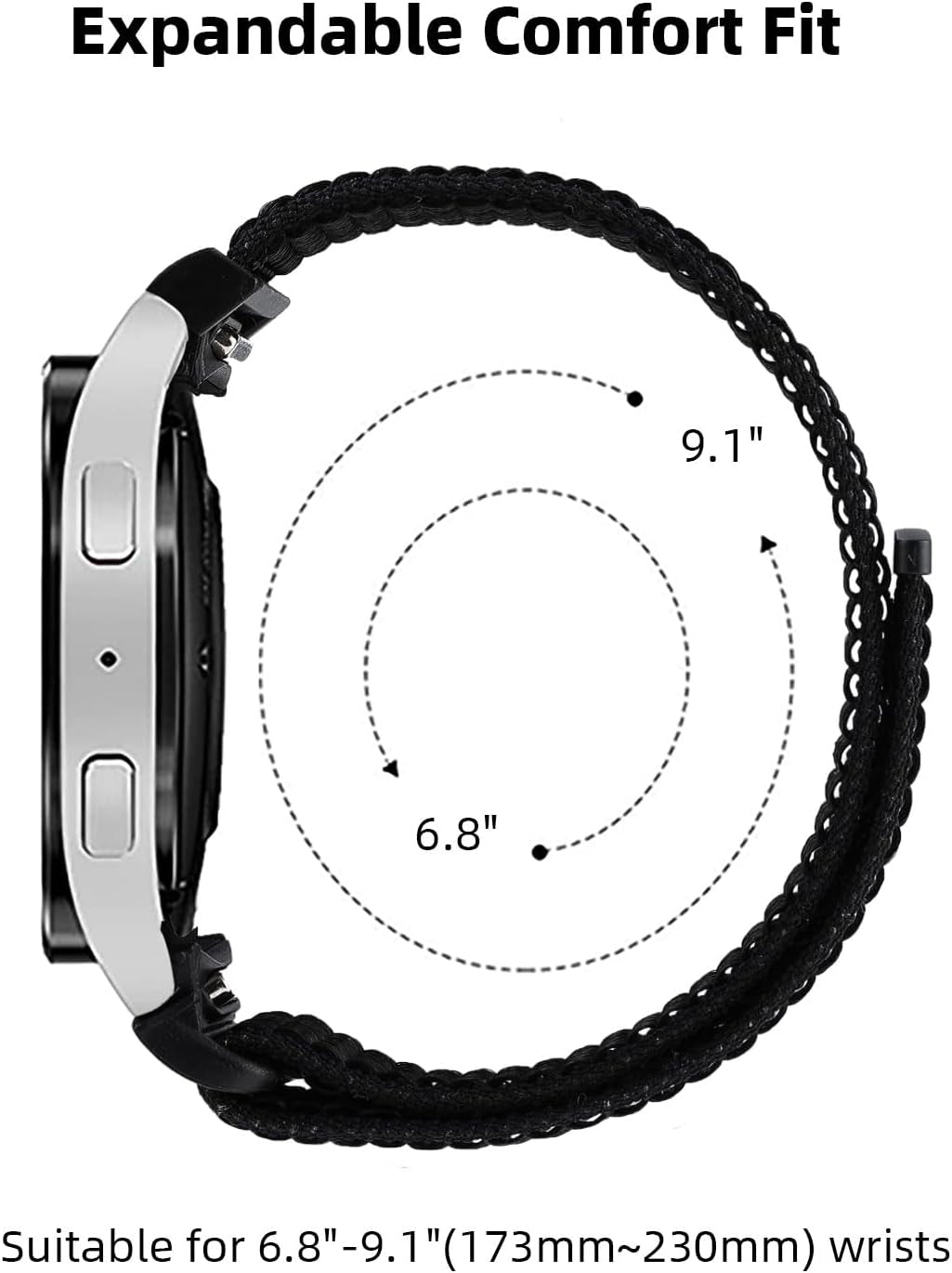 One Click No Gap Band Compatible with Samsung Galaxy Watch 7 6 5 4 Band 40Mm 44Mm, Galaxy Watch 6 4 Classic Bands 47Mm 43Mm 42Mm 46Mm/Watch 5 Pro 45Mm Band, 20Mm Soft Nylon Sport Strap for Women Men