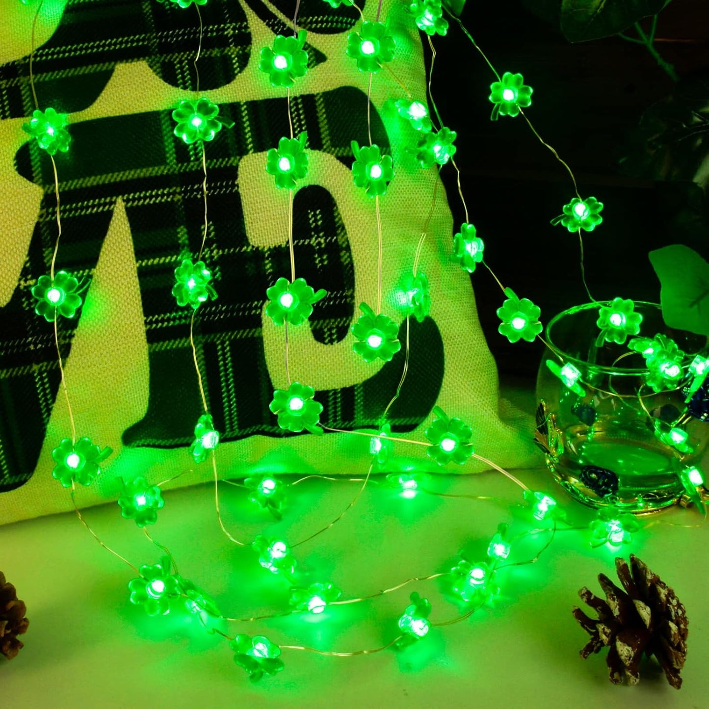 St Patricks Day Decorations 3D13Ft 50LED Green Shamrock String Light, St Patricks Day Decor Irish Party for Home Indoor/Outdoor Wedding Anniversary Holiday Green Decor