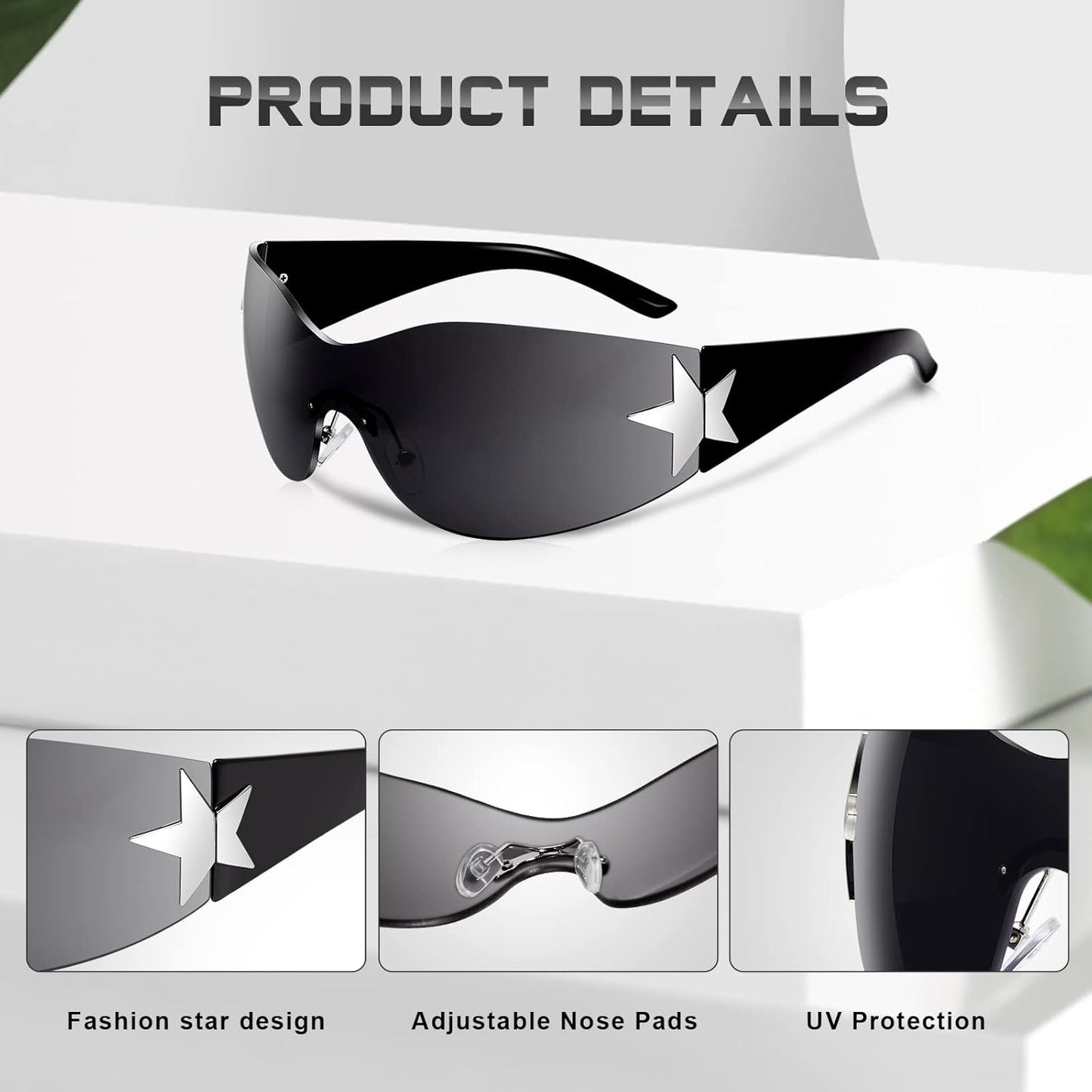 Y2K Sunglasses for Women Men Shield Wrap around Fashion Sunglasses Trendy Oversized Frameless Sun Glasses