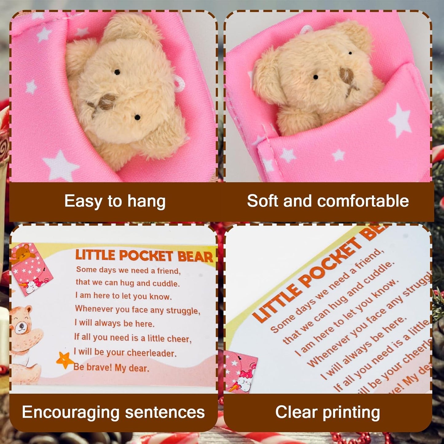 Little Pocket Bear Hug | Ateddybear Hug in a Box for Women | Mothers Day Easter Gifts for Mum | Worry Bear Dolls Thinking of You Get Well Soon Gifts, Cute Stuffed Bear Unicorn Toys Gifts for Kids UK