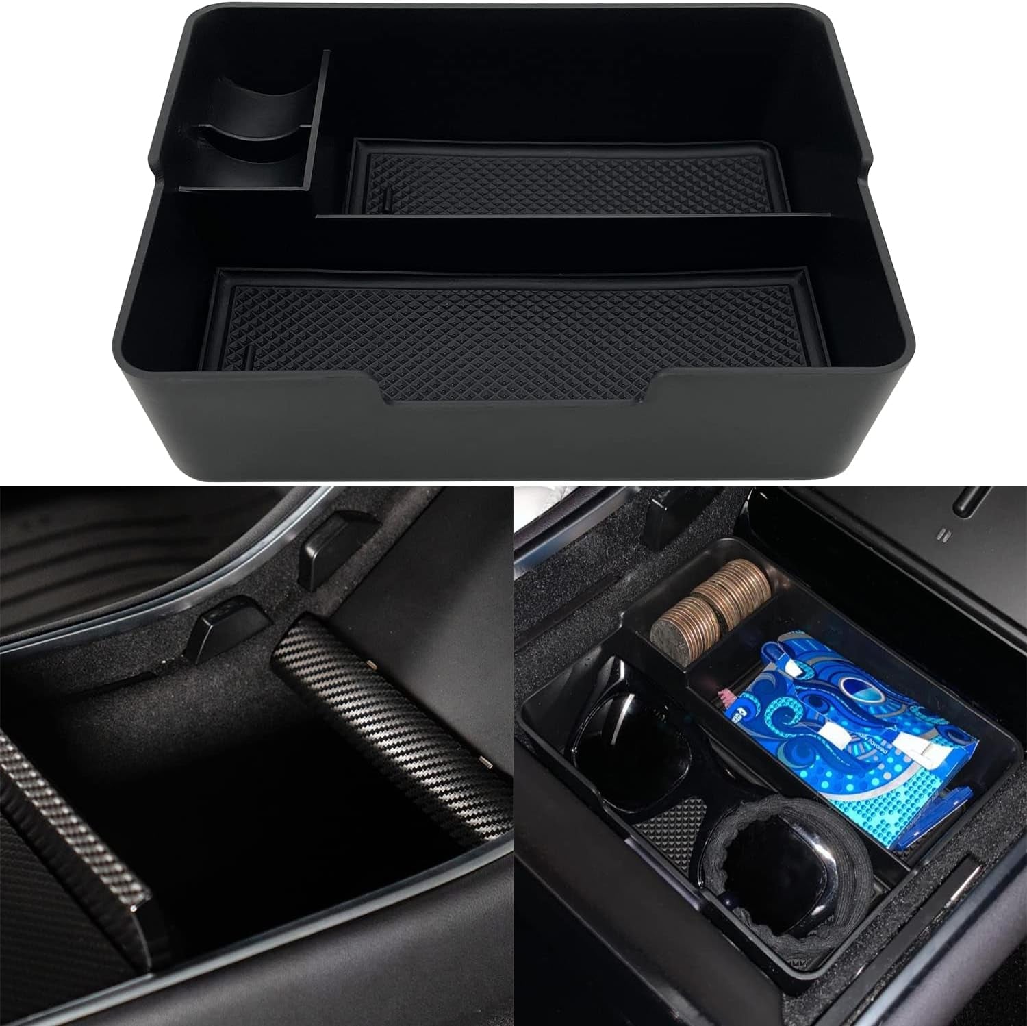 Compatible with Tesla Model 3/Y Accessories Center Console Organizer Tray Fits for Tesla Model 3 2017 2018 2019 2020 /Model Y 2020 （The Cover Closed Rotary Version）