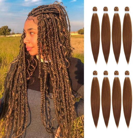 Pre-Stretched Braiding Hair - 16 Inch 8 Packs Brown Short Braiding Hair for Twist or Box Braids, Yaki Texture Hot Water Setting Synthetic Braiding Hair Extensions (16 Inch, #30-8P)