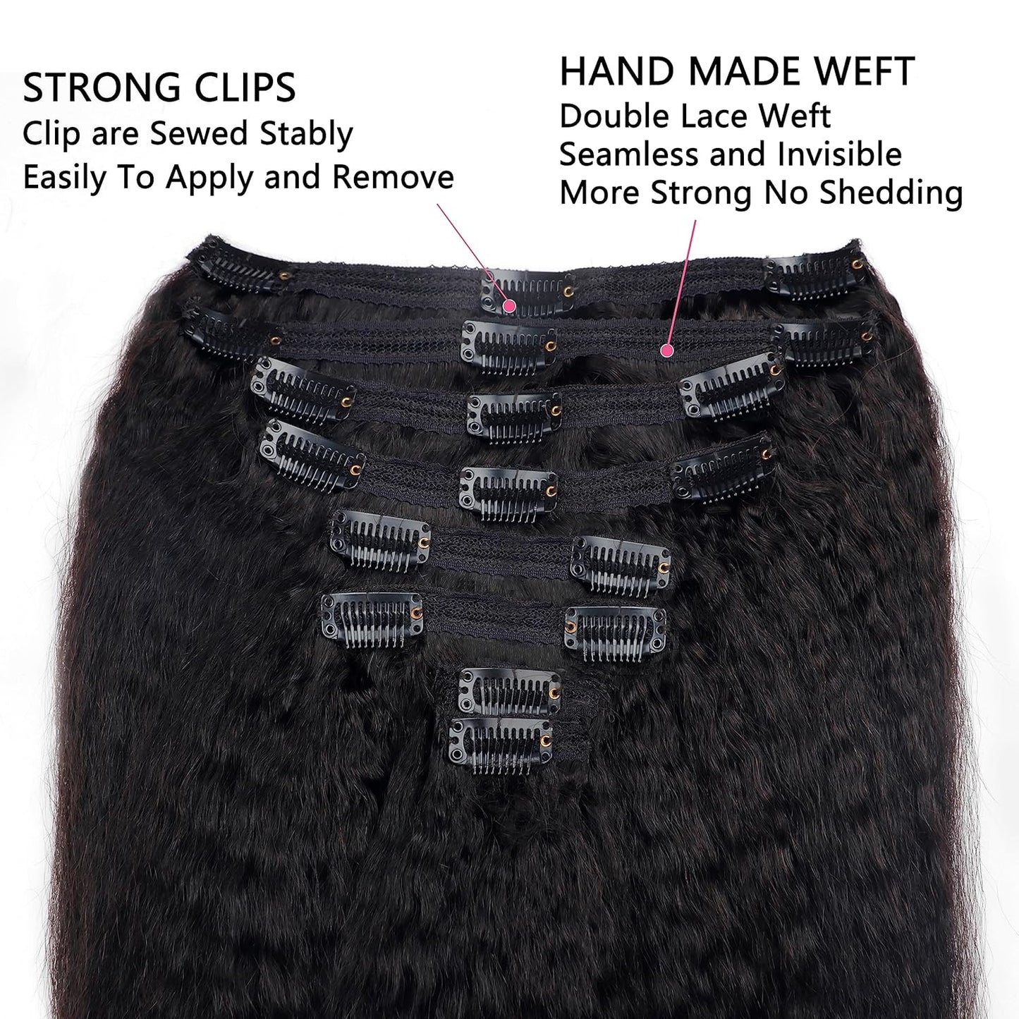 Clip in Hair Extensions Real Human Hair Clip Ins 100% Unprocessed Brazilian Virgin Hair Clip Ins Kinky Straight Hair Clip Ins for Women 8Pcs with 18 Clips 120G per Set (20Inch)