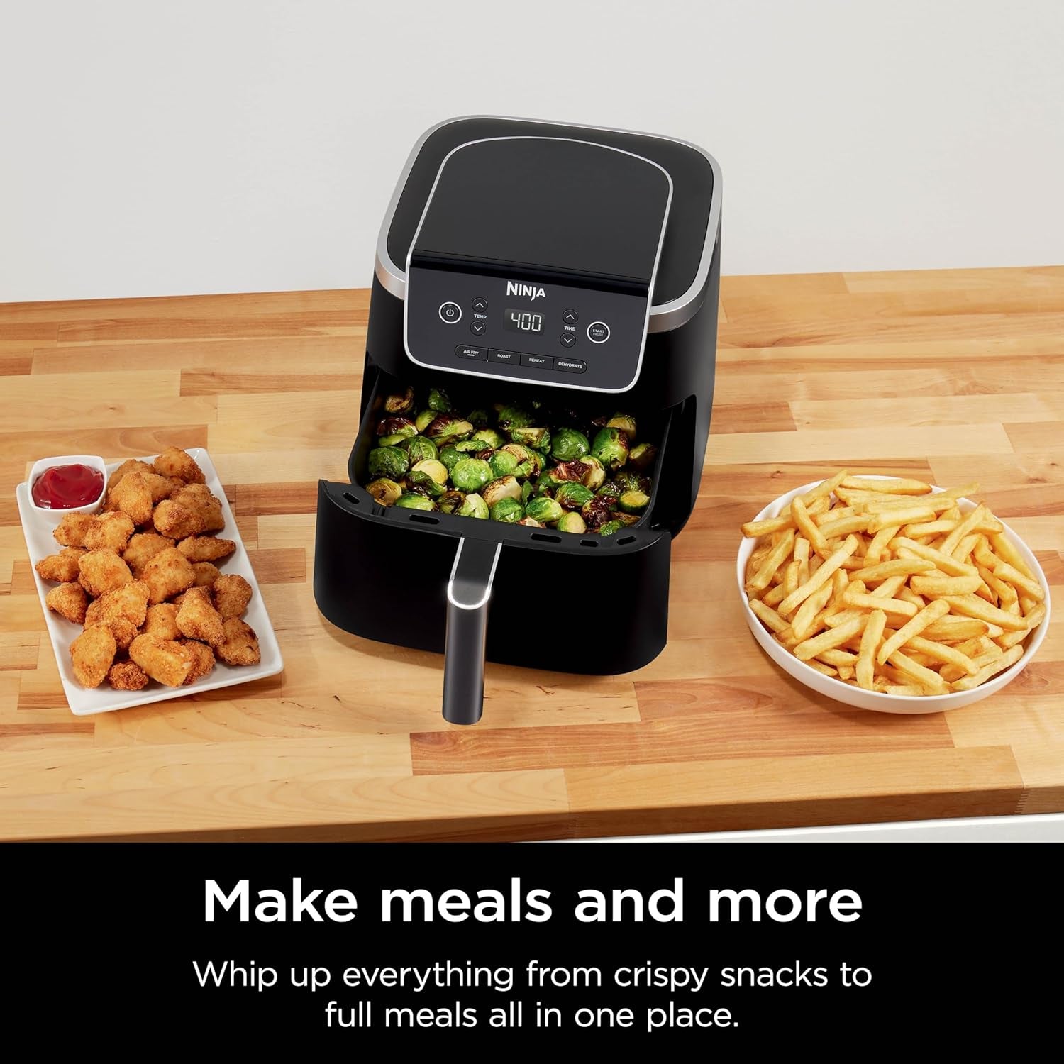 Air Fryer Pro 4-In-1 with 5 QT Capacity, Air Fry, Roast, Reheat, Dehydrate, Air Crisp Technology with 400F for Hot, 120 Volts, Nonstick Basket & Crisper Plate, Grey, AF141
