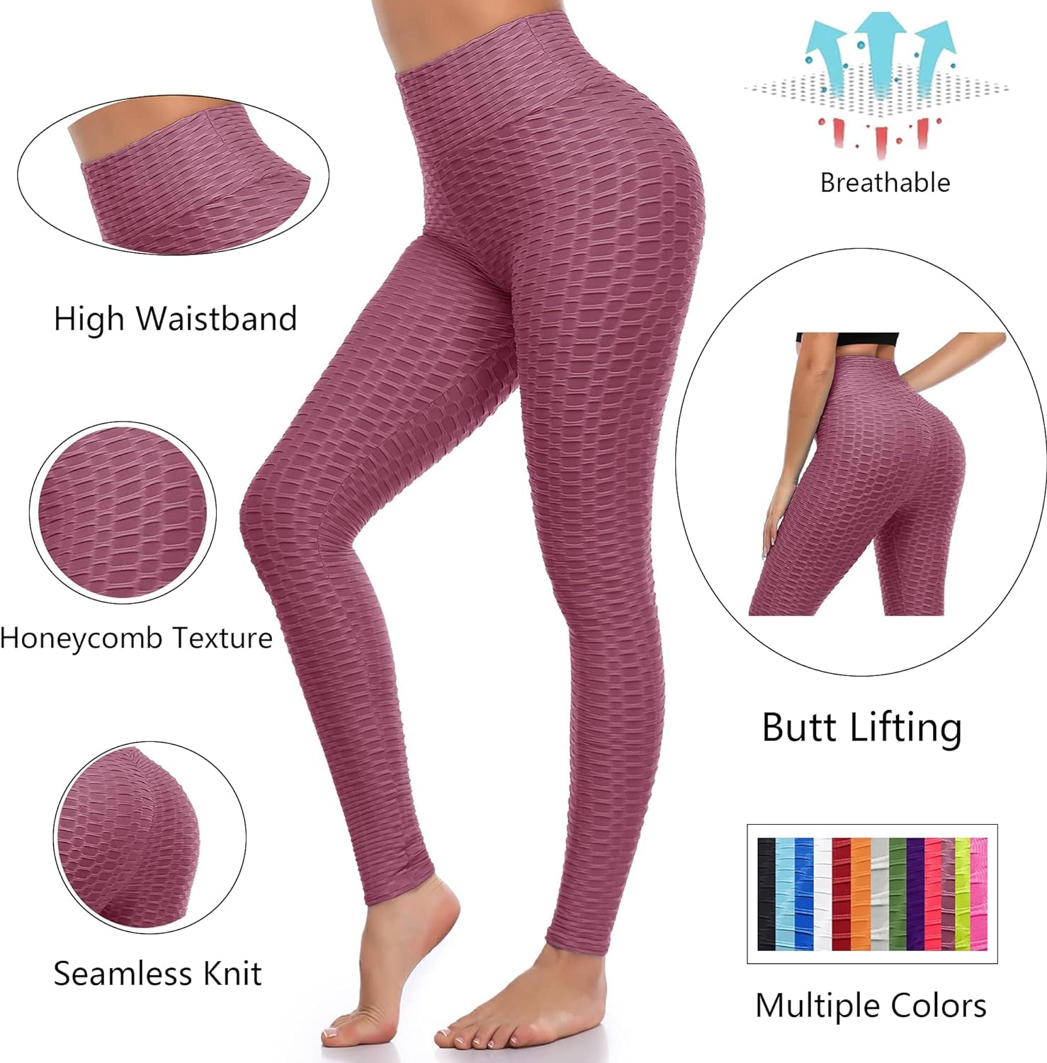 Women'S Scrunch Butt Lifting Leggings Stretchy High Waisted Yoga Pants Workout Textured Booty Tights