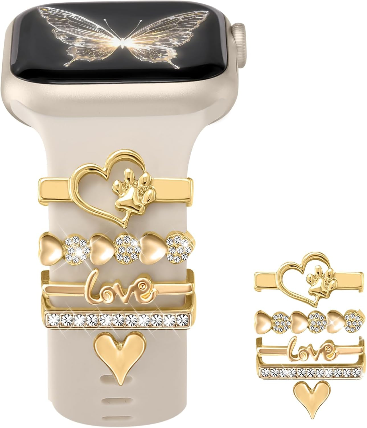 5Pcs Charm Bands Compatible with Apple Watch Bands for Women 40Mm 38Mm 41Mm 44Mm 42Mm 45Mm 46Mm 49Mm,Soft Silicone Decorative Ring Loops Strap for Iwatch Series 10 9 8 7 6 5 4 3 2 1 Se/Ulta