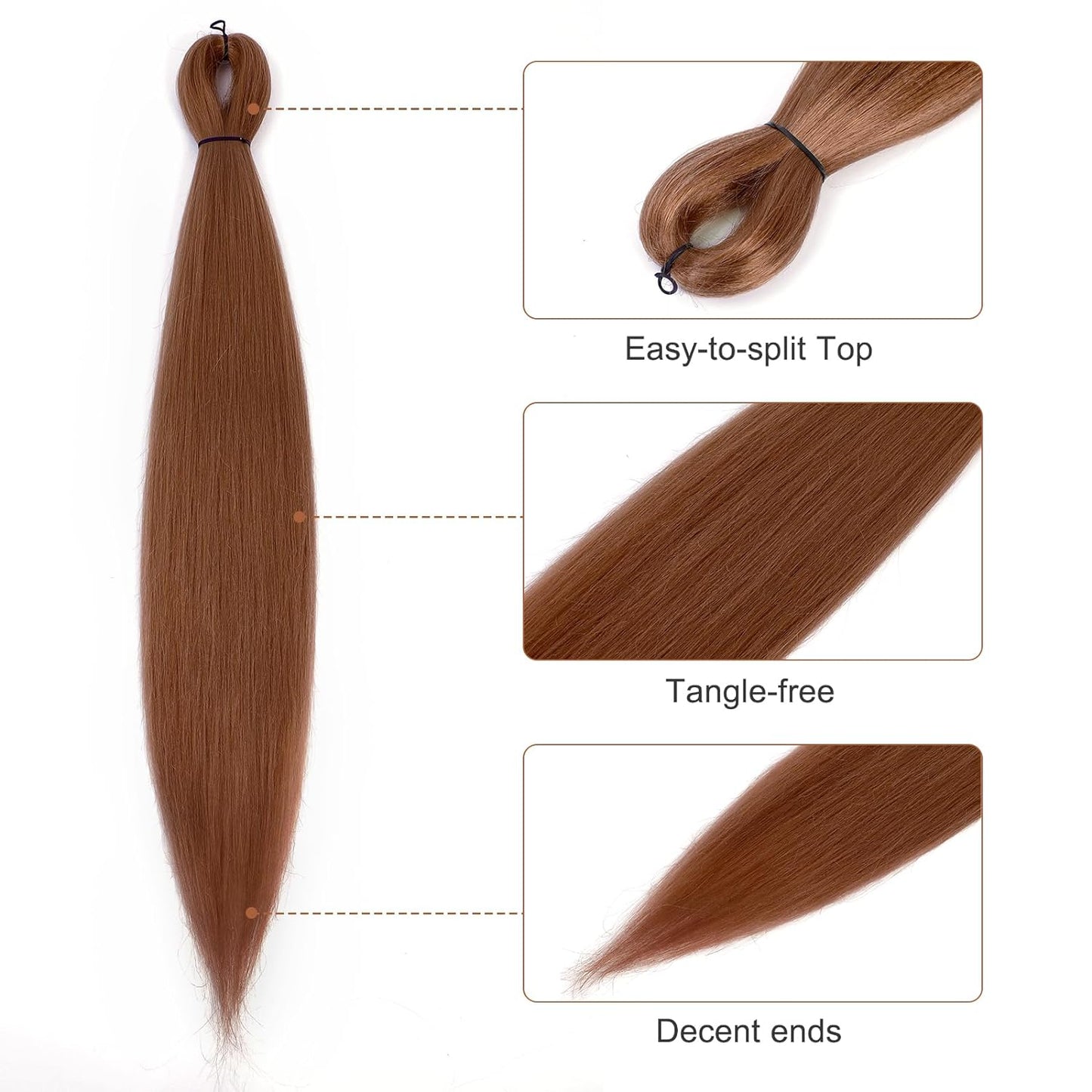 Pre-Stretched Braiding Hair - 16 Inch 8 Packs Brown Short Braiding Hair for Twist or Box Braids, Yaki Texture Hot Water Setting Synthetic Braiding Hair Extensions (16 Inch, #30-8P)