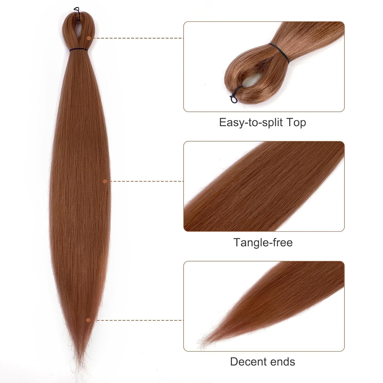 Pre-Stretched Braiding Hair - 16 Inch 8 Packs Brown Short Braiding Hair for Twist or Box Braids, Yaki Texture Hot Water Setting Synthetic Braiding Hair Extensions (16 Inch, #30-8P)