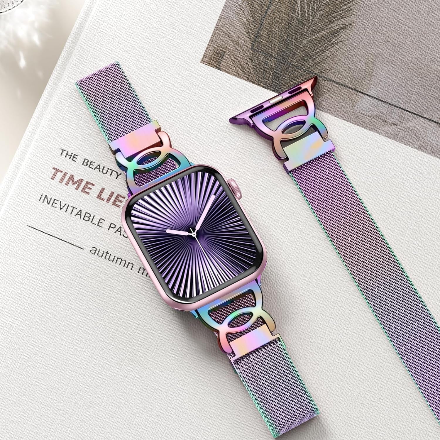 Slim Milanese Loop Compatible with Apple Watch Band 40Mm 41Mm 38Mm 42Mm 44Mm 45Mm 46Mm 49Mm Women, Thin Stainless Steel Mesh Loop Magnetic Wristbands for Iwatch SE Series 10 9 8 7 6 5 4 3 2 1