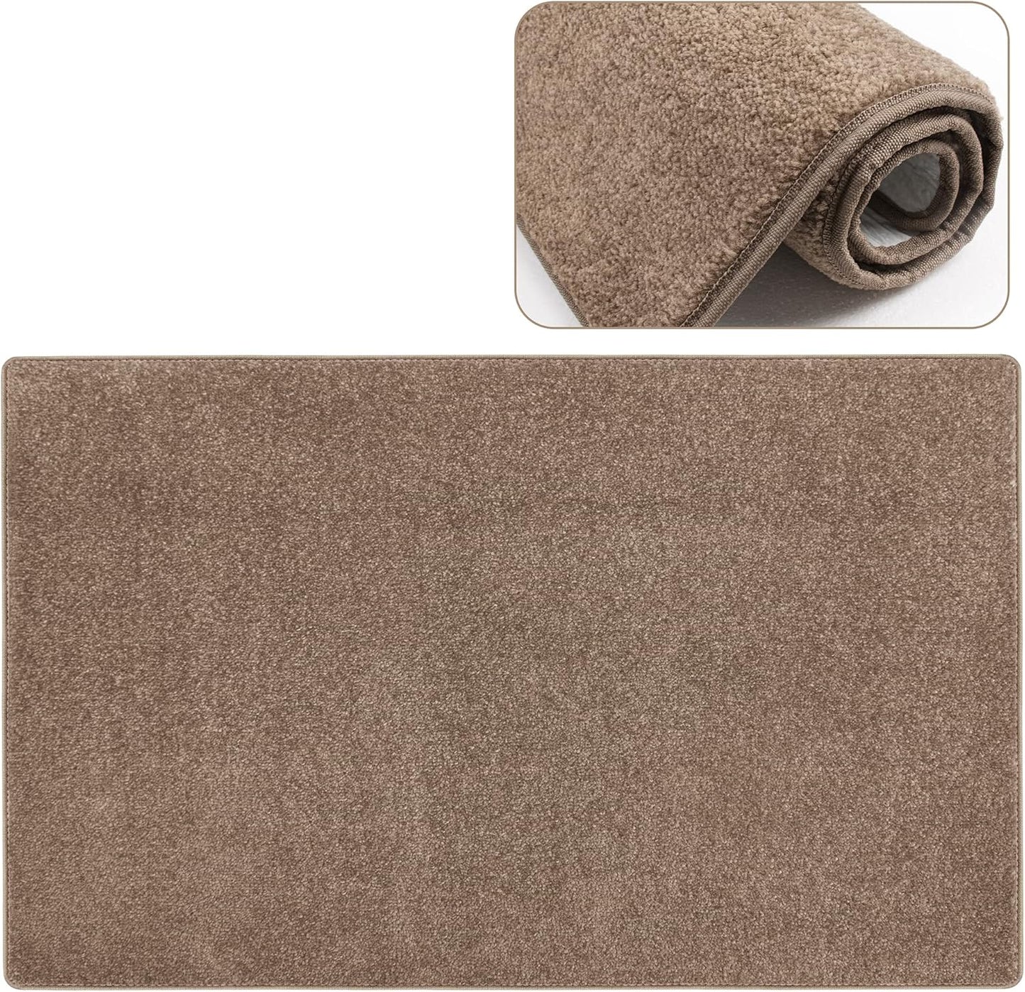 Carpet Stair Tread Landing Mat Tape Free Self Adhesive Non Slip Skid Resistant Indoor Doormat Area Rug Floor Mat for Kitchen Bathroom Workstations Washable 2' X 3' (Camel Brown)