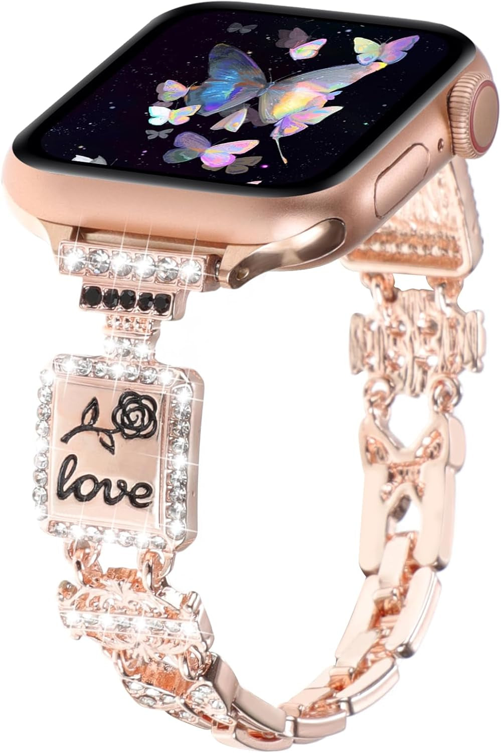 Bling Bracelet Band Compatible with Apple Watch Bands for Women 46Mm 40Mm 41Mm 38Mm 44Mm 45Mm 42Mm 49Mm, Cute Cartoon Dressy Jewelry Charm Metal Strap for Iwatch Ultra 2 Series 10/9/8/7/6/5/4/3/2/1/SE