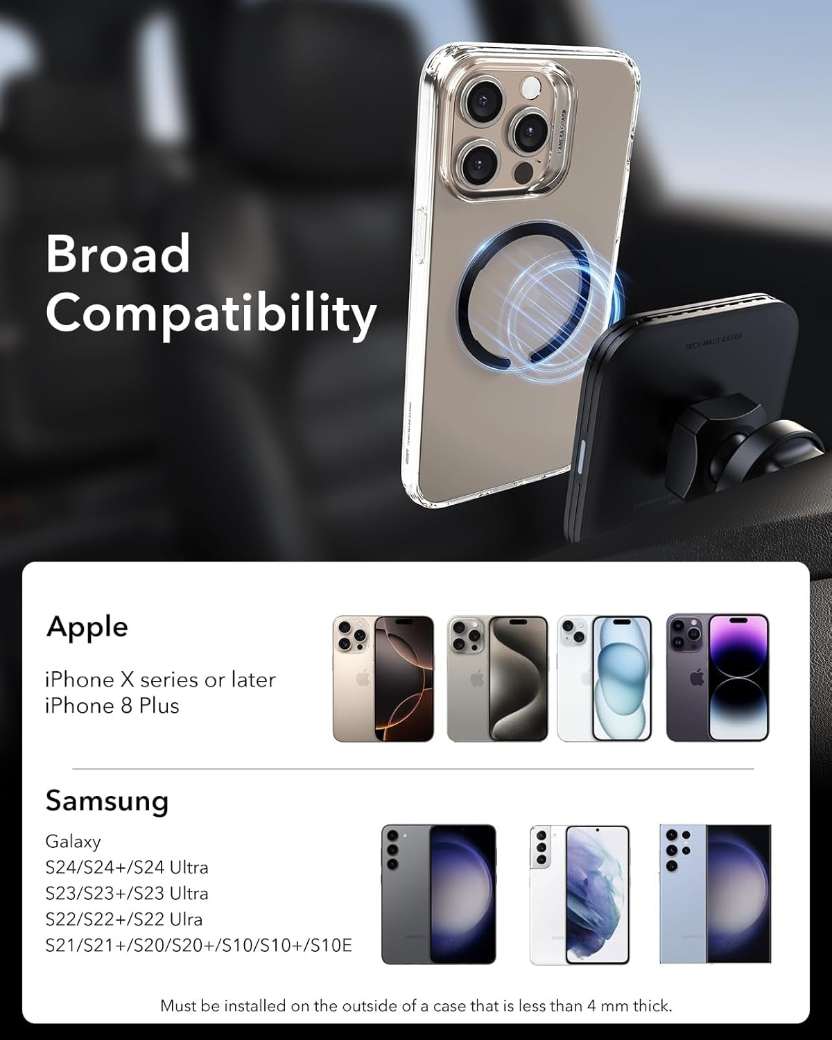 for Magsafe Ring, Ultra-Thin(0.4Mm) for Magsafe Sticker,6 Pack Universal Magnetic Wireless Charger Conversion Kit for Iphone 16/16E/15/14/13/12, Galaxy S24/S23, Magsafe Accessories, Black & Silver