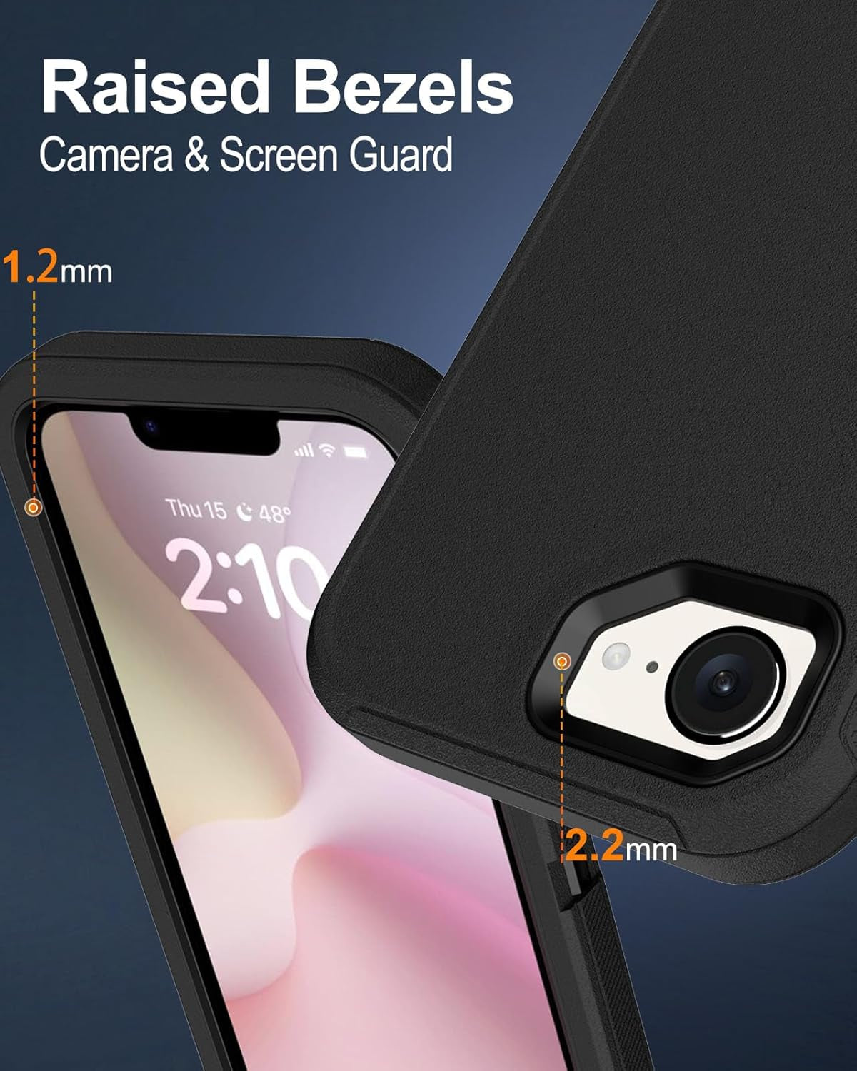 For Iphone16E Case, 16Ft Drop Protection, with Dustproof Port Cover, Full-Body Shockproof Heavy Duty Phone Case for Iphone 16E(2025), Black