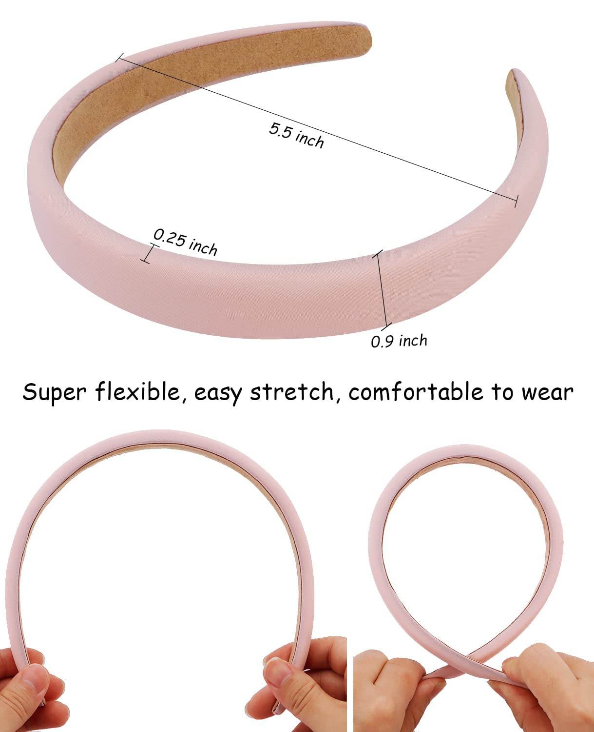 Headbands for Women, 4Pcs Padded Headbands Non Slip Soft Thick Comfortable Headbands Cute Brown Black Pink White Fall Headband Aesthetic Y2K Halloween Costume Hair Accessories for Women Girls