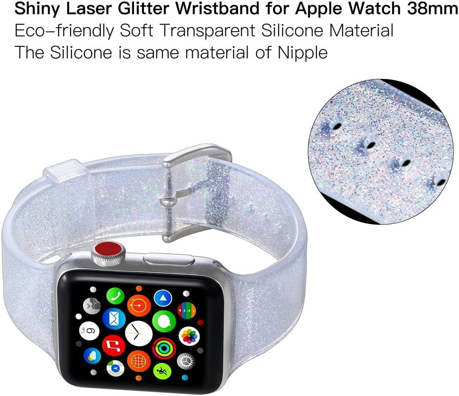 Compatible with Apple Watch Band, Women Transparent Clear Soft Cute Silicone Sports Iwatch Band Strap for Apple Watch Series 8/7/6/5/4/3/2/1/SE
