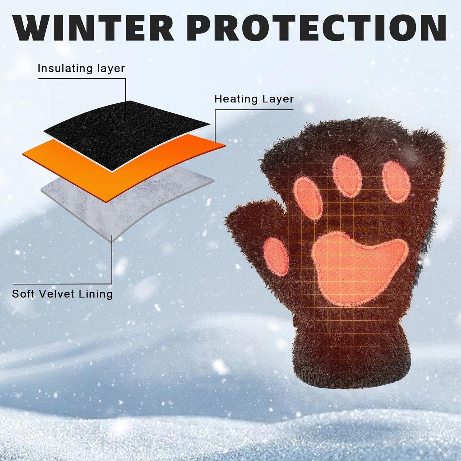 Cat Claw Bear Paw Fingerless Winter Plush Gloves 1*Pair