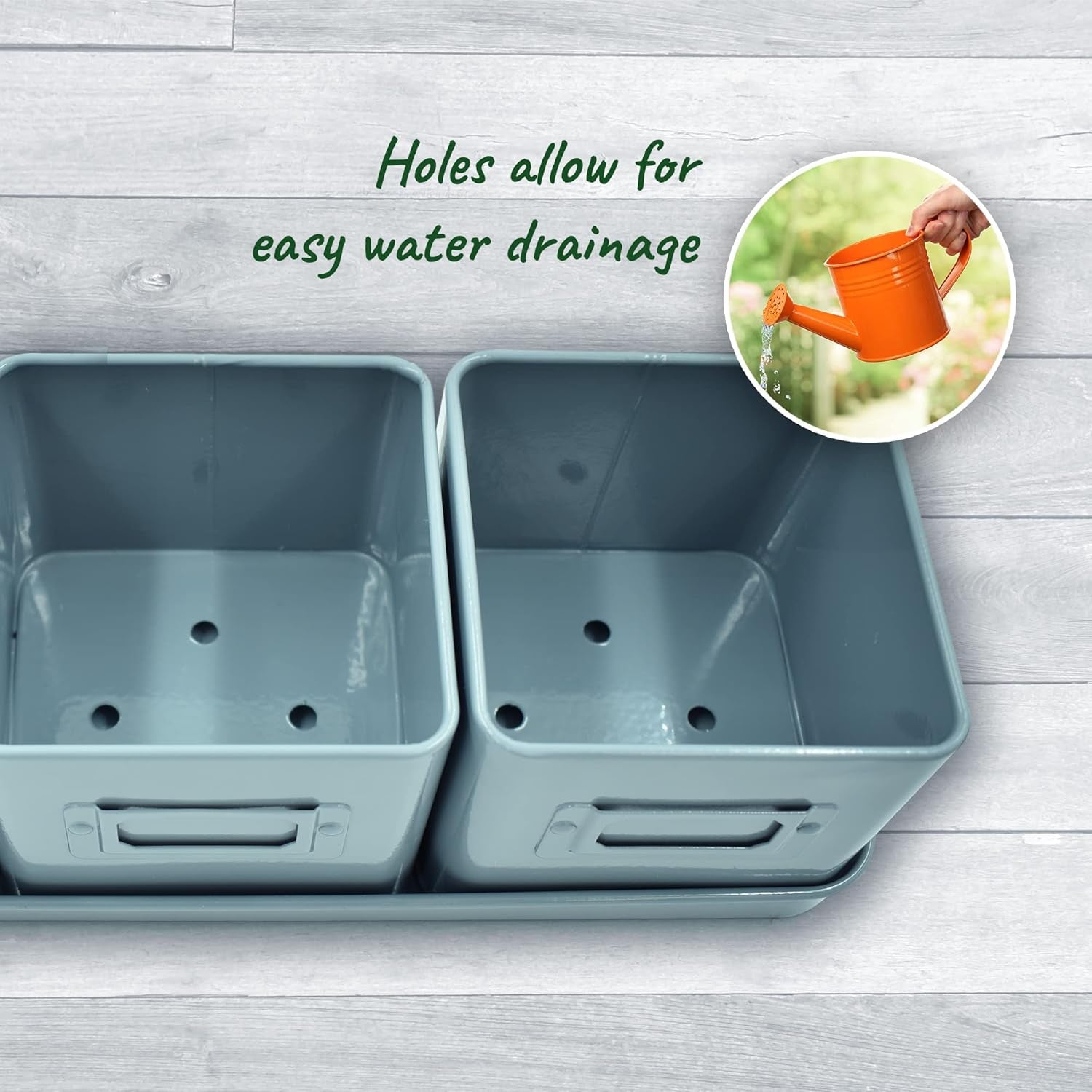 Herb Planter Indoor - Set of 3 Teal Blue Indoor Herb Garden Pots for Plants with Leather Handled Tray - Window Sill Plant Shelf - Herb Pots with Drainage Holes and Labels