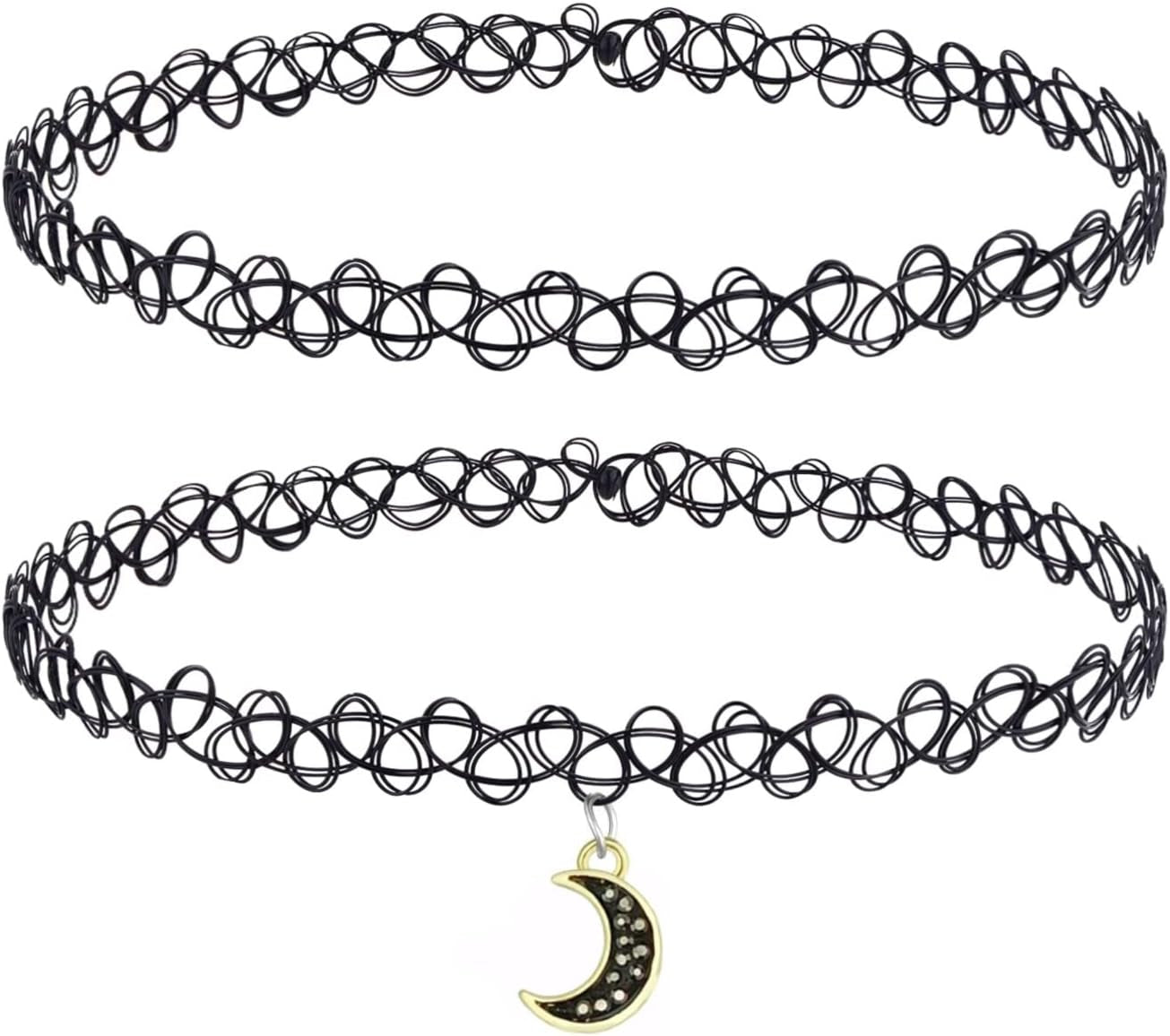 2PC Tattoo Choker Necklace - 90S Choker Necklace Women - 2000S Y2K Black Chokers Rainbow Choker - Butterfly Ying Yang Unicorn Rainbow Charms - Stretchy Elastic Necklace