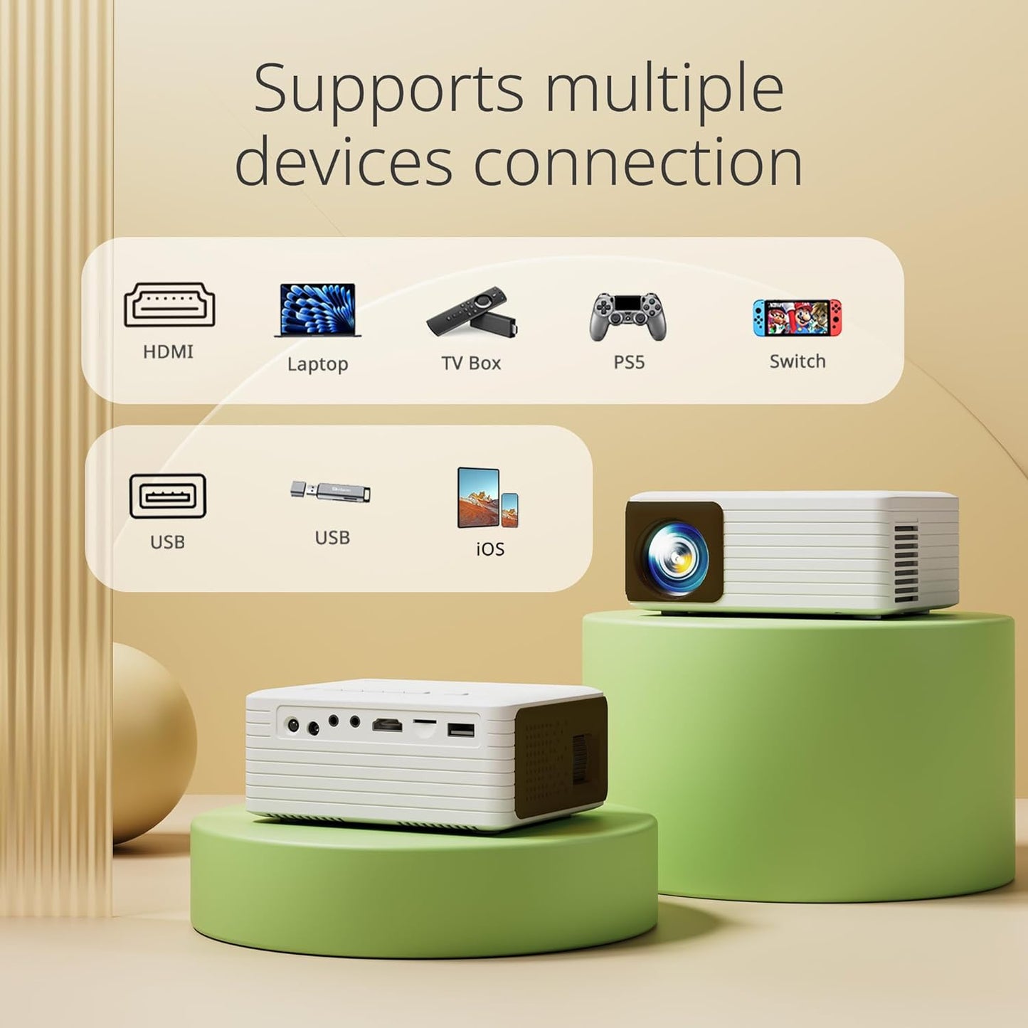 Mini Projector for Phone, Portable Small 1080P Full HD Supported for Ios/Android/Laptop, Videoprojector Y3 Compatible with Fire Stick, HDMI, USB, PS5, Xbox