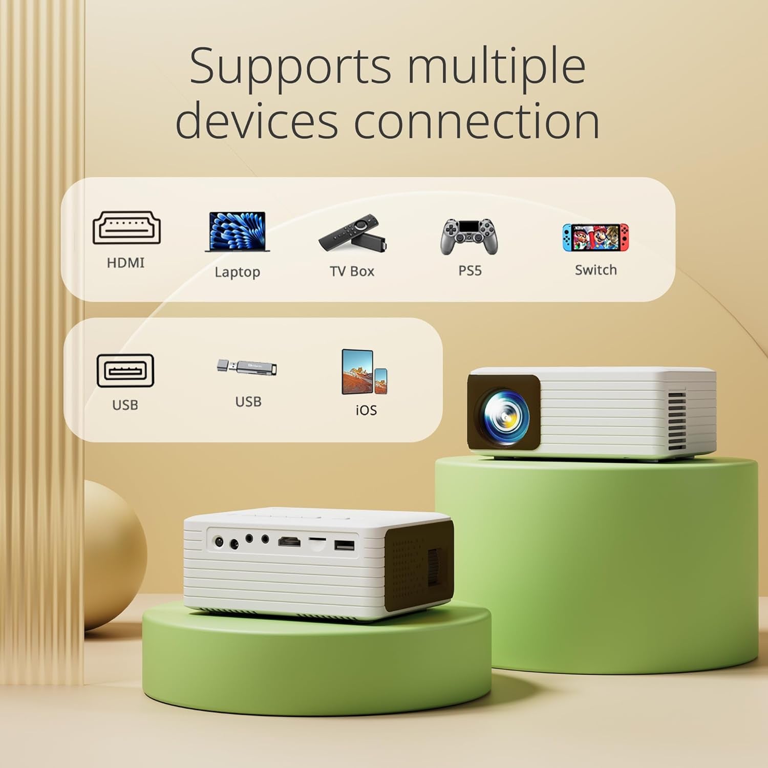 Mini Projector for Phone, Portable Small 1080P Full HD Supported for Ios/Android/Laptop, Videoprojector Y3 Compatible with Fire Stick, HDMI, USB, PS5, Xbox