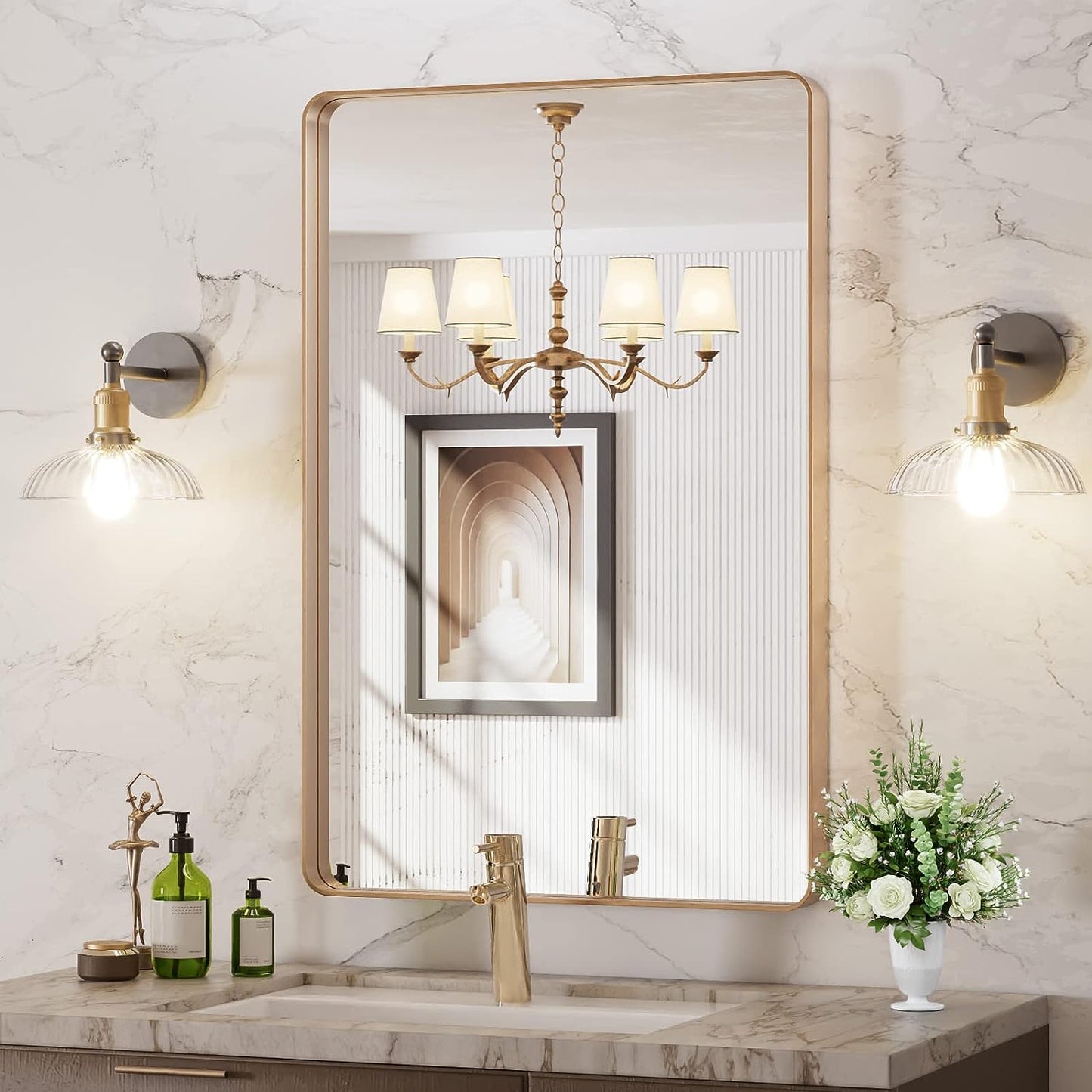 50X30 Inch Black Metal Framed Bathroom Mirror for Wall, Matte Black Bathroom Vanity Mirror Farmhouse, Large Rounded Rectangle Mirror, Anti-Rust, Tempered Glass, Hangs Horizontally or Vertically