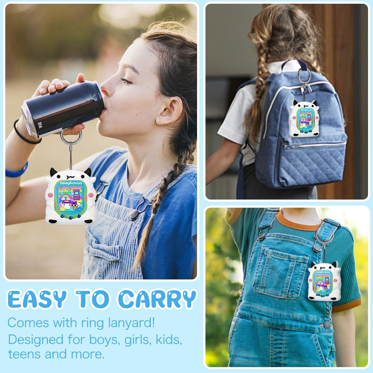 Silicone Case Compatible with Tamagotchi Uni Case, Cute Cartoon White Cow Virtual Pet Game Machine Protector Cover for Tamagotchi Uni Accessories with Ring Lanyard (White Cow) ZOUSA