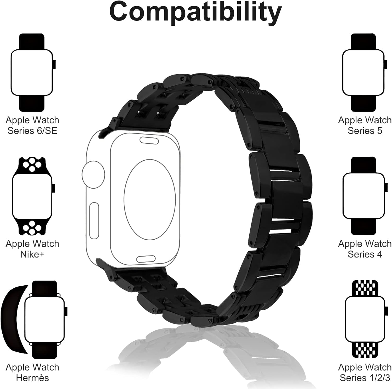 Stainless Steel Watch Band Compatible with Apple Watch Ultra 49/45/44/42Mm 41/40/38Mm, No Tools Needed Metal Strap Adjustable Band for Iwatch Series 8/7/6/5/4/3/2/1/Se/Ultra Women and Men