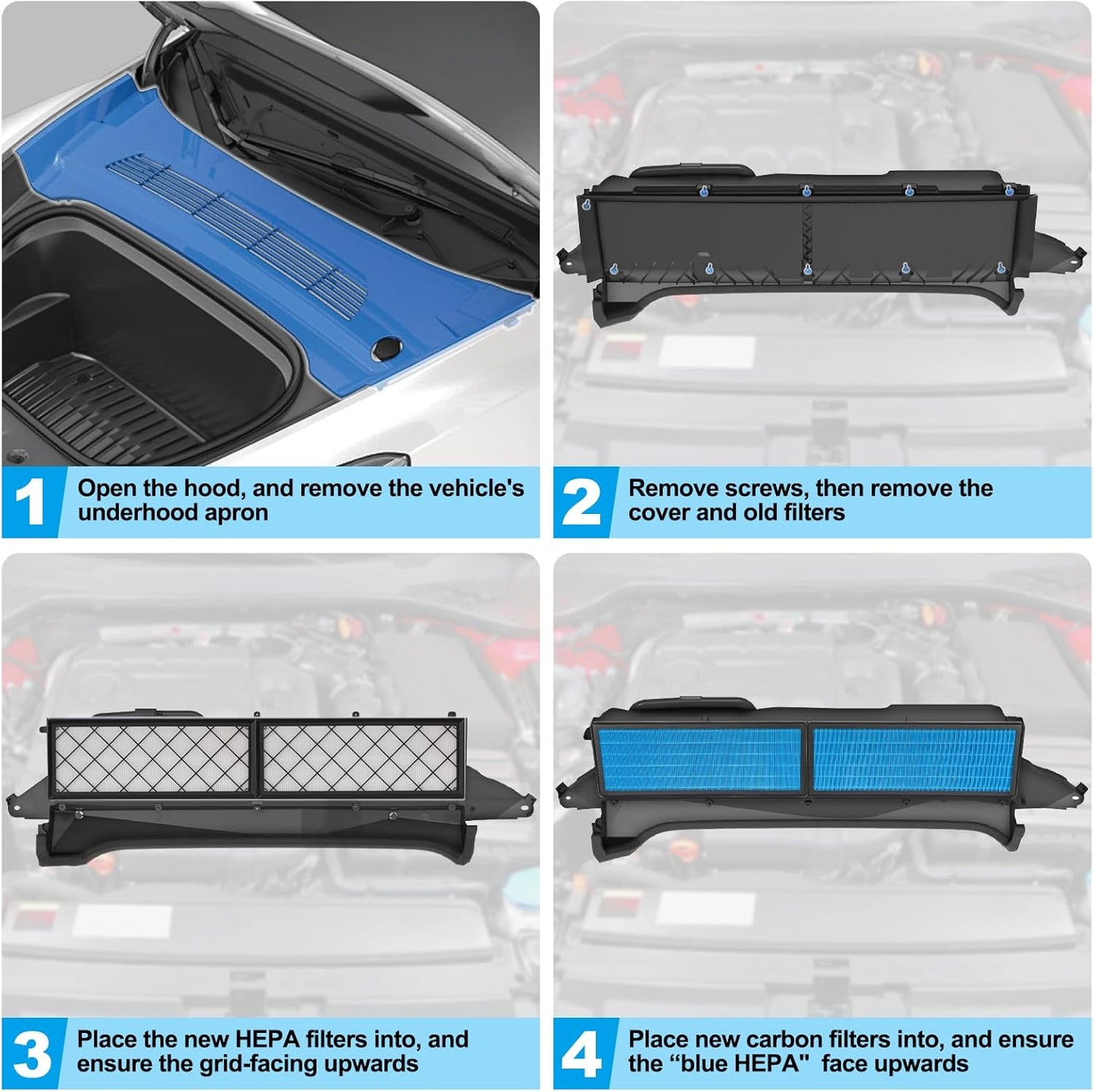Tesla Model Y Hepa Air Filter Activated Carbon Cabin Air Filter Replacement for Tesla Model Y Accessories 2024-2020 (Set of 4 Packs)