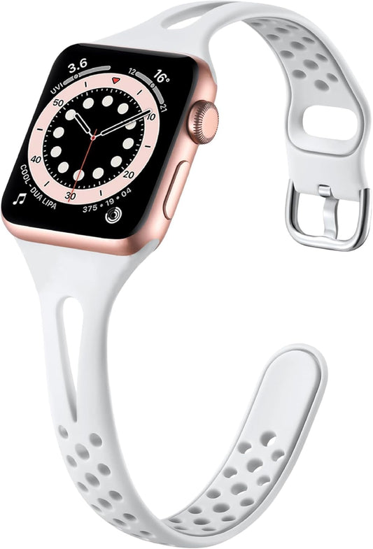 Slim Sport Band Compatible with Apple Watch Band Series 9 8 7 6 5 4 3 2 1/SE, 38/40/41 Mm, Women and Men, Soft Silicone Breathable Wristband, White