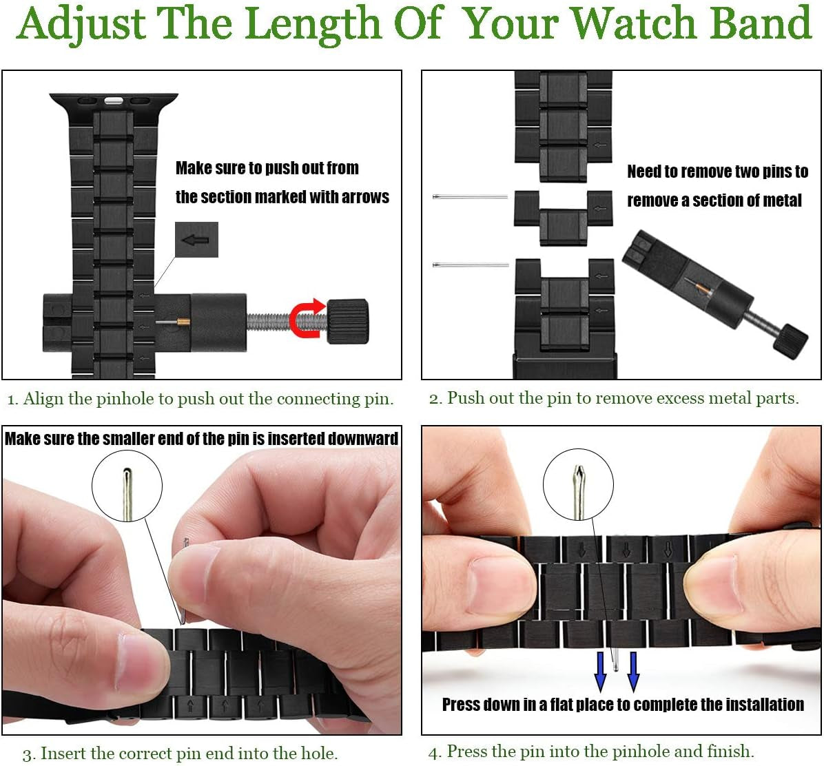 Compatible for Apple Watch Band 42/44/45/49Mm or 38/40/41Mm, Stainless Steel Metal Adjustable Sport Business Wristband Bracelet Strap for Iwatch Ultra/Series 9 8 7 6 SE 5 4 3 2 1 (Black)