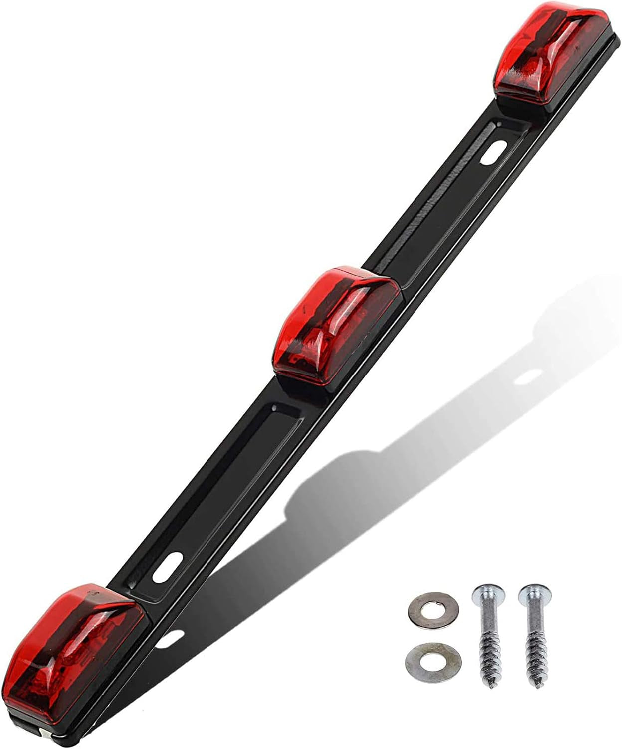 Red Clearance ID BAR Marker Light 3 Light 9 LED Trailer Sealed Stainless Steel, [DOT Approved] Sealed 3-Light Truck and Trailer Identification LED Light Bar Red Led Strip W/Black Base