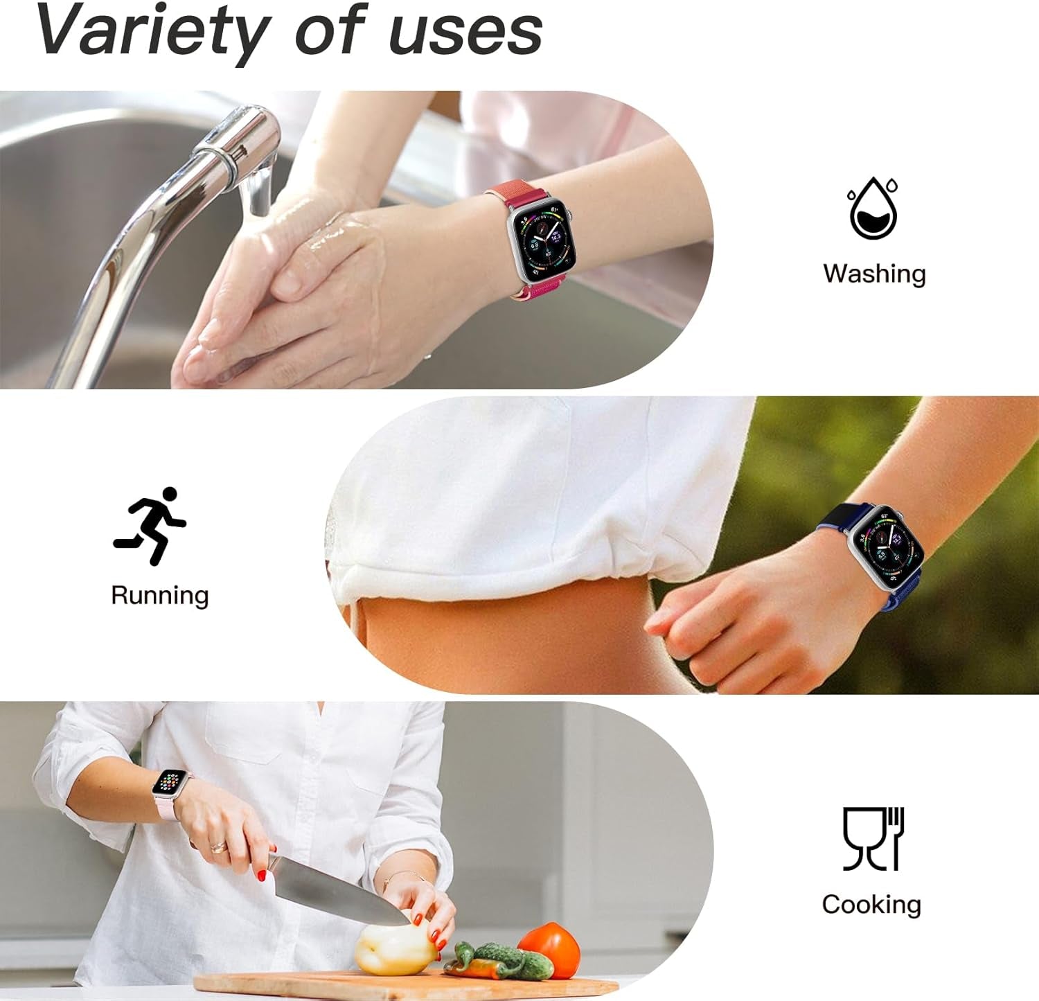 6 Pack Nylon Sport Loop Band Compatible with Apple Watch Band 38Mm 40Mm 41Mm 42Mm 44Mm 45Mm 46Mm 49Mm Women Men, Soft Adjustable Braided Replacement Straps for Iwatch Series 10 9 8 7 6 5 4 3 2 1 SE Ultra